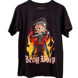Betty Boop T Shirt Biker Chic Flames Black  Harley Motorcycle WM SZ M 🥰